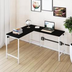Mesa de Escritório em L Estilo Industrial 120x140cm Active Preto Ônix/Est.Branca