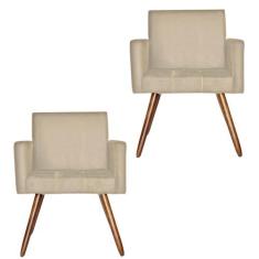 Kit 02 Poltronas Decorativas Pés Palito Vitoria Suede Bege - Kasa Sofá