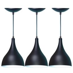 Kit 3 Lustres Pendente Balcão Cozinha Americana -Preta Fosca