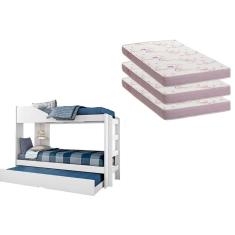 Colchão Physical Ortobom (3un) + Beliche Indy c/ Auxiliar Branco