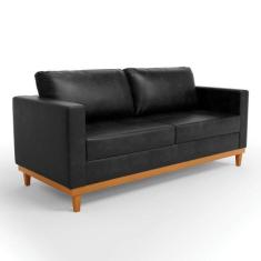 Sofá 03 Lugares Juliette Corano Preto Base Madeira Castanho - DROSSI