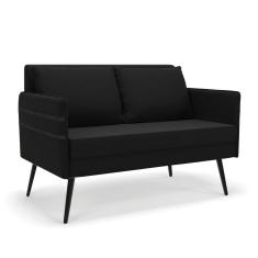 Namoradeira 02 Lugares Mari Suede Preto Pés Palito De Ferro