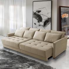 Sofá Cama Retrátil e Reclinável 2,10m com Molas Carol Veludo Bege Adonai Estofados