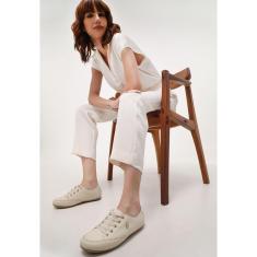 Tênis Bege Feminino Casual Cadarço Confortável Leve Metal Gato-Feminino