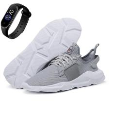 Kit Tenis Para Caminhada Masculino Cadarço Palmilha EVA Confortavel Treino Com Relogio Digital-Masculino