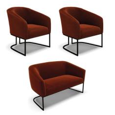 Namoradeira e 2 Poltronas Industrial Preto Stella Bouclê Terra D03 - D