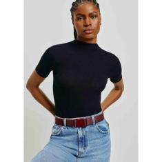 Blusa Básica Feminina Gola Alta Em Ribana Canelada - Laranja XXG-Feminino