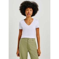 Blusa Básica Feminina Decote V Com Elastano - Azul M-Feminino