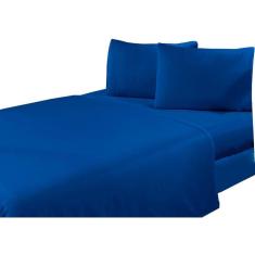 Jogo De Lençol Microfibra Casal Queen 04 Peças Azul