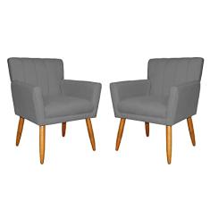 Kit 02 Poltronas Decorativas Cecilia Pés Palito Suede Cinza - DS Estofados