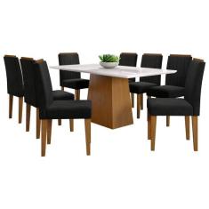 Conjunto Mesa De Jantar Jasmin 1,80M Tampo De Madeira Com Vidro Colado