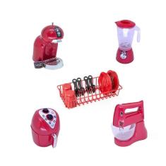 Cozinha Completa Infantil Brinquedo Menino Vermelho 14Pc