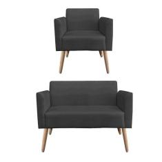 01 Namoradeira E 01 Poltrona Marisa Suede Preto