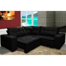 Sofá De Canto Retrátil, Reclinável, Molas Cama Inbox Oklahoma 2,60m X 2,60m Suede Velusoft Preto