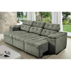 Sofa Itália 2,02 Mts Retrátil e Reclinavel Tecido Suede Cinza - Cama I