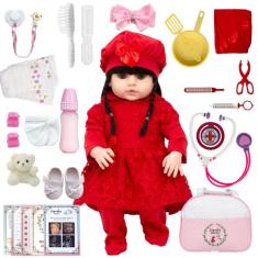 Boneca Reborn Enxoval Completo Cabelo Longo 24 Acessórios - Cegonha Re