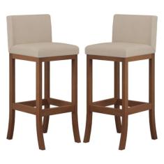 Kit 2 Banquetas Alta Encosto Estofado 38x100 Cm Ilha Espanha Madeira M