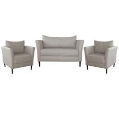 Conjunto Sofá 2 Lugares com 2 Poltronas Pés Palito Lubbock Couro Off W
