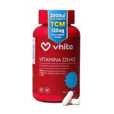 Vhita Suplemento com Vitamina D3 K2 e TCM, 200ui, Suporte Ósseo e Imunológico, 60 Cápsulas