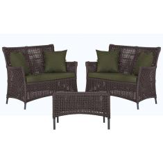 2 Sofás Área e Mesa Igapó Alumínio Pintura Preta Corda Náutica Estofado Impermeável Almofada 13 Trama