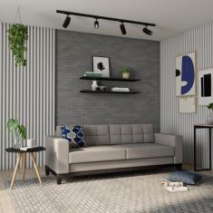 Sofá 3 Lugares Life Base de Madeira Linho Cotton Cru 210 cm - Mobly