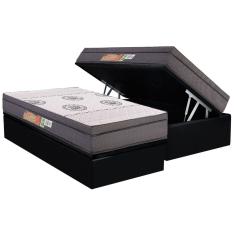 Cama Box Baú Solteiro: Colchão Anatômico Polar D28 OrthoPremium Grey + Base CRC Suede Black (88x188)