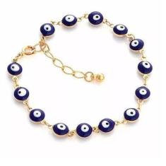 Pulseira Olho Grego ul Escuro Folheado a Ouro 18k - Milena Folheados