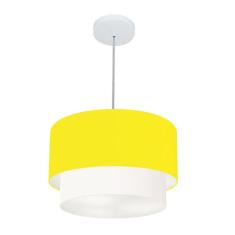 Lustres Pendentes Duplo Cilíndrico Vivare Md-4350 Cúpula Em Tecido 45x40cm - Bivolt Amarelo-branco 127/220v