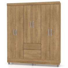 Guarda Roupa Solteiro Ideal Plus 6 Portas Dobradiças Metálicas 2 Gavetas MDP Nature VR Vila Rica