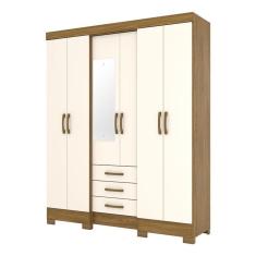 Guarda Roupa Solteiro Mentor 6 Portas 3 Gavetas MDP-MDF com Espelho Nature Off White