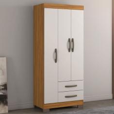Guarda Roupa Solteiro NT5000 3 Portas 2 Gavetas Freijó Trend com Off White Notável Móveis
