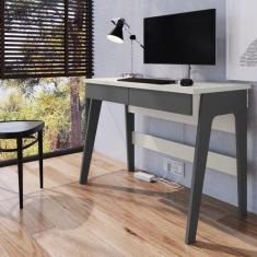 Escrivaninha Mesa Escritório Primazzia 2 Gavetas 104cm Grafite E Off W