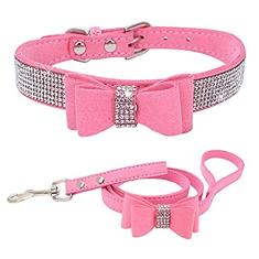 Coleira de couro com strass para cães e gatos com gravata borboleta brilhantes diamantes de cristal para cães pequenos, médios e grandes