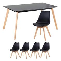 Loft7, Mesa de jantar retangular 80 x 140 cm preto + 4 cadeiras estofadas Leda preto