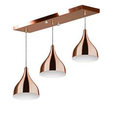 Lustre Pendente Gota Triplo Base Retangular Cobre