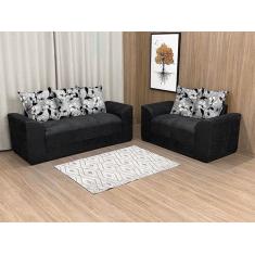 Sofá 2 e 3 Lugares Preto com Floral 601/37 Porto - Alpoim