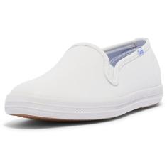 Keds Tênis feminino Champion sem cadarço, couro branco, 34, Couro branco, 34