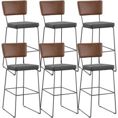 Kit 6 Banqueta Alta Cozinha Allana L02 Marrom Cinza Escuro