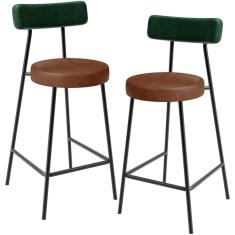 Kit 02 Banquetas Baixa Cozinha Sala Jantar Bancada Milão L02 Facto Verde Musgo Marrom