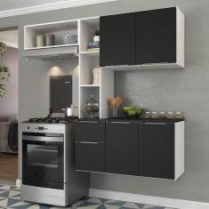 Cozinha Compacta com Armário e Balcão MP2002 Sofia Multimóveis Branca/Preta