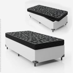 Cama Box Solteiro + Colchão Espuma D20 - 51x88x188cm - Couro Branco
