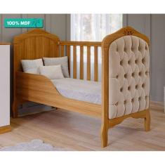 Berço Mini Cama 100 % MDF Com Capitone Harmonia Permobili Nature/Branco