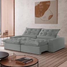 Sofá Retrátil e Reclinável com Catraca Blindada 210cm Jolie Prata/Prata