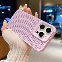 Capa de telefone luxuosa de malha respirável com dissipação de calor para iPhone 15 14 Plus 13 12 11 Pro Max, à prova de choque, capa traseira rígida, roxa, para iPhone 13
