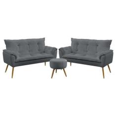 Kit 2 Poltronas Namoradeiras Decorativas Estofadas Beta e Puff Solar S