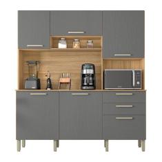 Armário De Cozinha Compacta 6 Portas E 2 Gavetas 180cm Dali Freijó-grafite - Pallazio