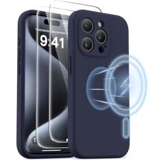 AOTESIER Capa magnética para iPhone 15 Pro, [compatível com Magsafe] [Silicone de grau alimentício] Capa de celular atualizada para câmera e proteção de tela com [2 protetores de tela], 6,1 polegadas,