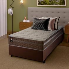 Conjunto Cama Box c/ Molas Ensacadas Georgia Bege Solteiro 88x188x60