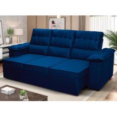 Sofá Retrátil Reclinável 4 lugares com molas 2.30m Quantum Suede Velut Azul - King House