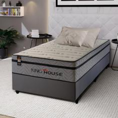 Conjunto Cama Box c/ Molas Ensacadas Preston Cinza Solteiro 96x203x71